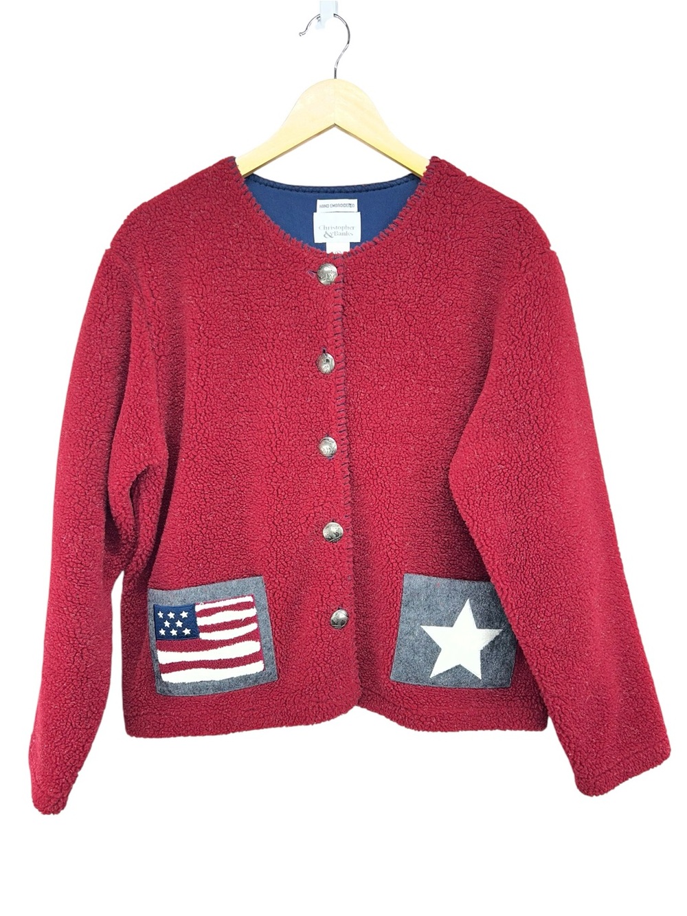 Vintage Christopher & Banks Fleece Patriotic Button Front Jacket Large